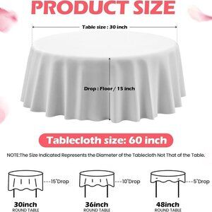 3 Polyester Round White Tablecloth for 20-48'' Tables /60 Inch / BRAND NEW